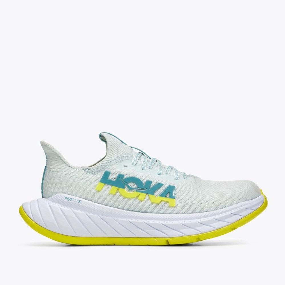 HOKA Carbon X3 Running Shoe - Yellow / Teal / Beige